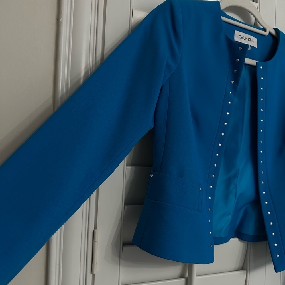 Calvin Klein Women’s Blue Blazer Suit Jacket with Stud detail | 2P | NWOT Petite - Picture 4 of 7
